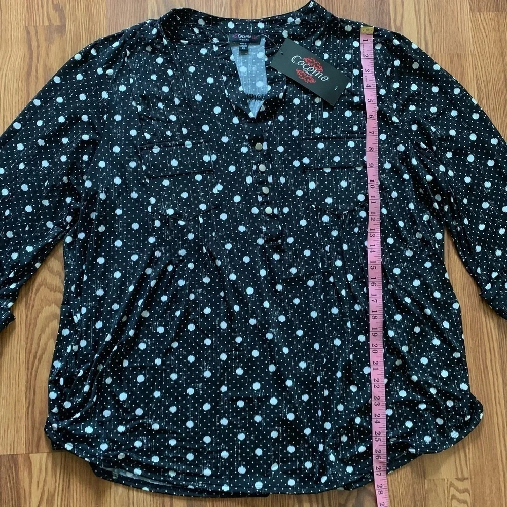 COCOMO 3X Black White 3/4 sleeve Plus Size women's Pintuck Blouse shirt